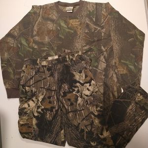 '90s vintage Redhead army camo two-piece shirt & pants USA made & measurements s
